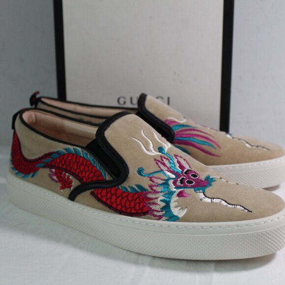 NWB Gucci Velvet Embroidered Dragon Flats Slip Ons Loafers 40.5 475245 - Picture 2 of 7